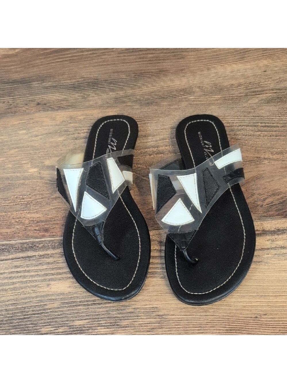Midnight Velvet Chic Black Sandals with White Accents 7